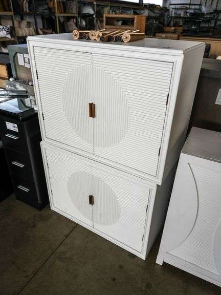 (2) White Cabinets With Textured Doors, 32” x 15”