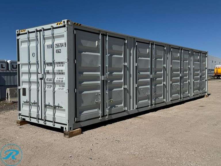 New 2026 40' Steel Storage Container, High Cube, 9'6" H X 8' W, (4) Double Door Side Openings