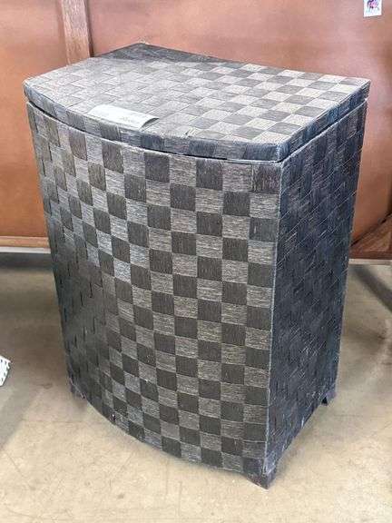 Black Woven Rectangular Hamper with Lid, Top Damaged