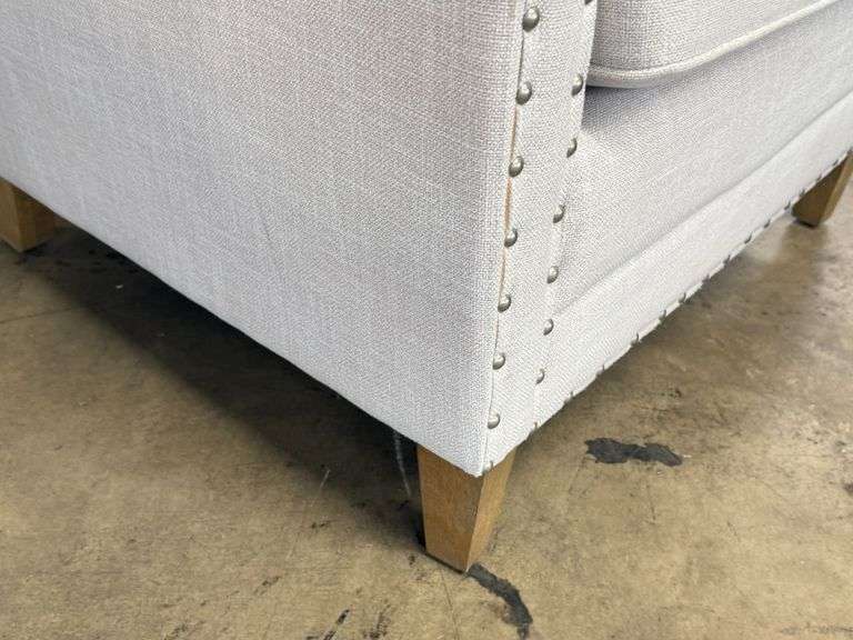 (2) Upholstered Armchairs, Nail-head Trim, Wood Legs - Roller Auctions