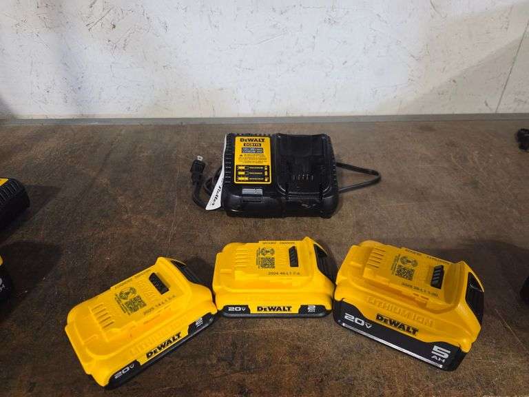 DeWalt DCB115 Charger With 20V Lithium Ion Batteries (3), 2Ah and 5Ah - Roller Auctions