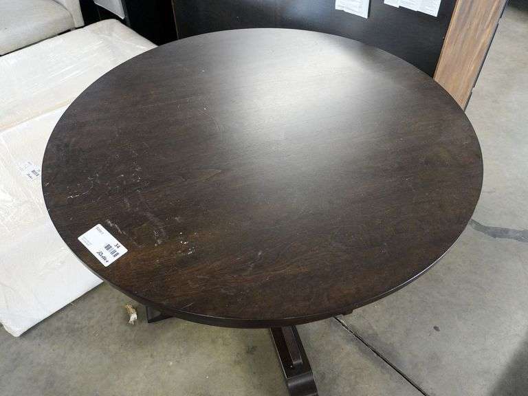 Round Wood Pedestal Dining Table, Dark Finish, 42” - Roller Auctions