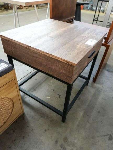 Wood and Metal Square Side Table with Drawer, 24” x 24” - Roller Auctions