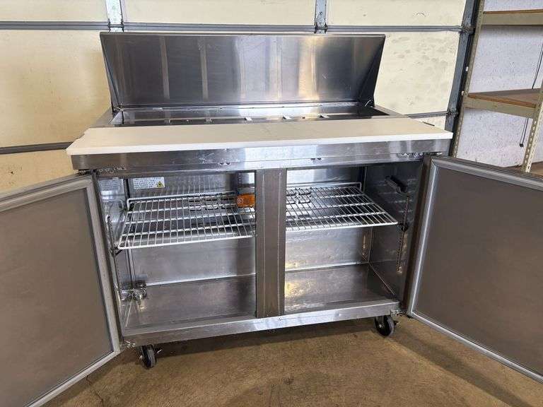 Avantco 178SSPT48HC Two-Door Refrigerated Sandwich Prep Table with Casters - Roller Auctions