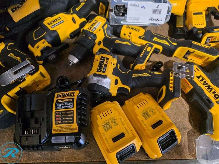 (9) Dewalt 20V Cordless Power Tools with Charger and (2) Batteries - Roller Auctions