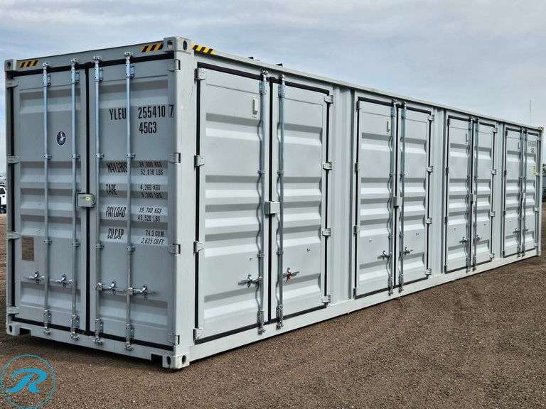 New 2026 40' Steel Storage Container, High Cube, 9'6" H X 8' W, (4) Double Door Side Openings