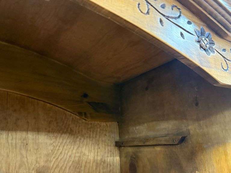Wood Armoire With Floral Carved Accents, Two Upper And Two Lower Doors, 44” x 25” x 80”H - Roller Auctions