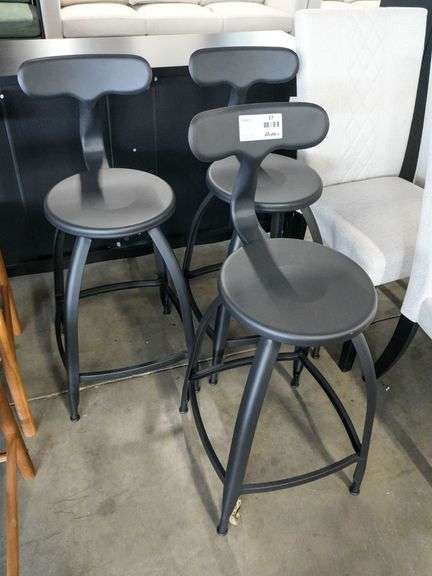 (3) Black Metal Bar Stools With Curved Backrest