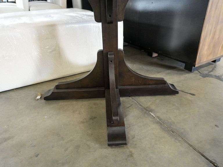 Round Wood Pedestal Dining Table, Dark Finish, 42” - Roller Auctions