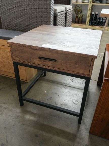 Wood and Metal Square Side Table with Drawer, 24” x 24”
