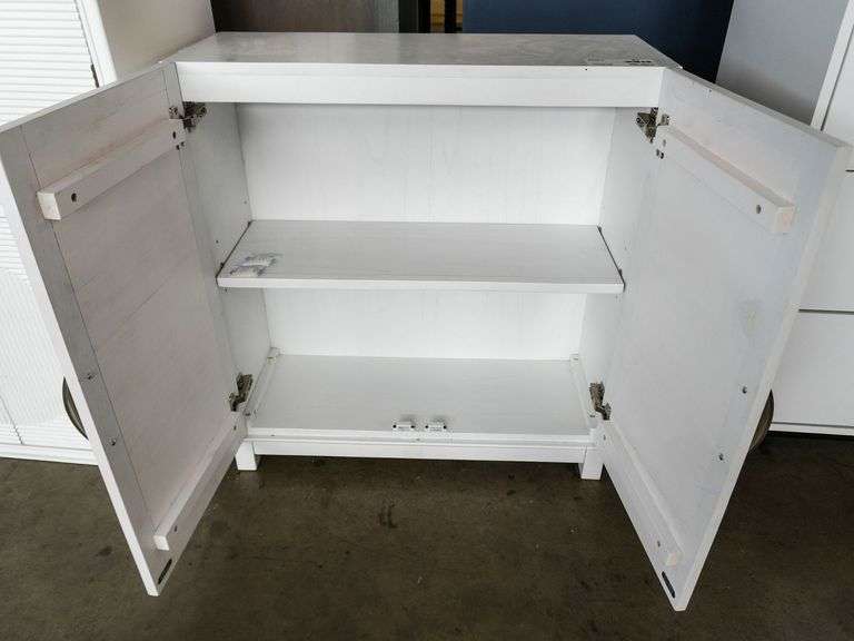 Two-Door Storage Cabinet with Textured Panels and Adjustable Shelf, 30” x 12” - Roller Auctions