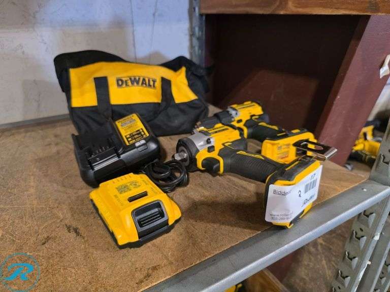 Dewalt DCF922 Compact Wrench and DCD794 Cordless Drill Driver Set, 20V, Battery, Charger, Bag