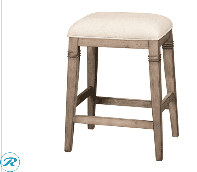 HH2 Home: Arabella Wood Backless Non Swivel Distressed Counter Stool, Grey- New