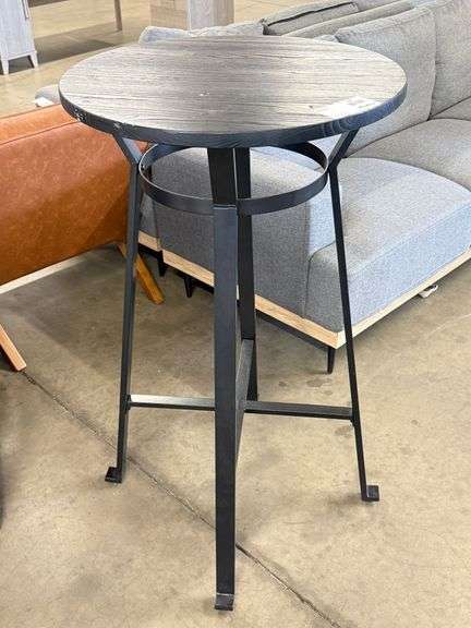 Black Round Bar Table, Wood Top, Metal Base, 24in Diameter