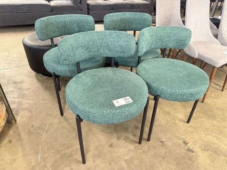 (4) Contemporary Upholstered Side Chairs, Curved Backrest, Metal Legs