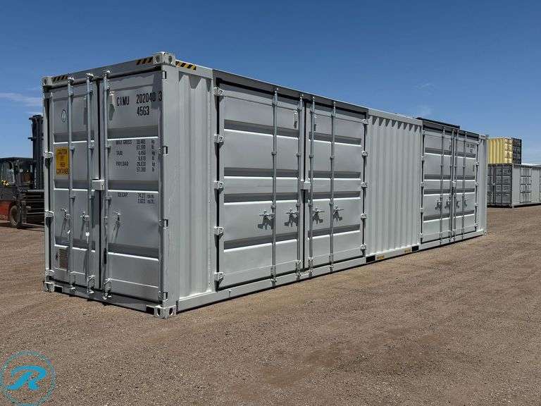 New 40' Steel Storage Container, High Cube, 9'6" High, 8' Wide, (2) Double Door Side Openings