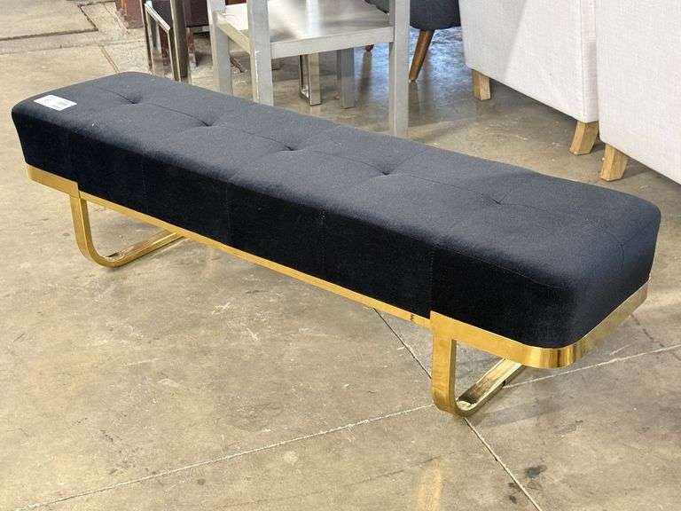 Black Upholstered Bench With Metal Base, 60in Long