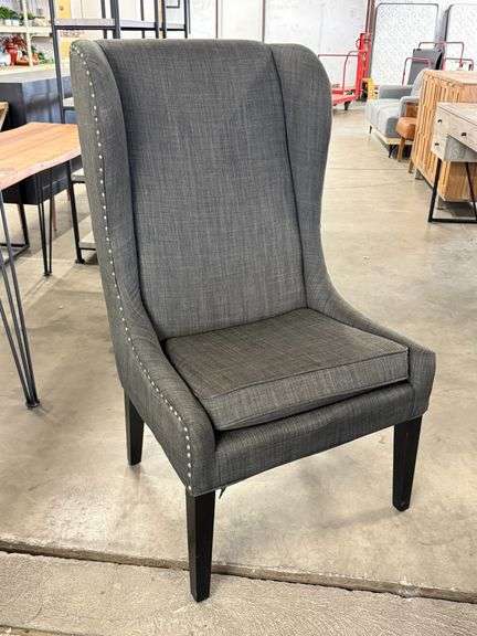 (3) Gray Upholstered High Back Wing Chairs With Nailhead Trim - Roller Auctions