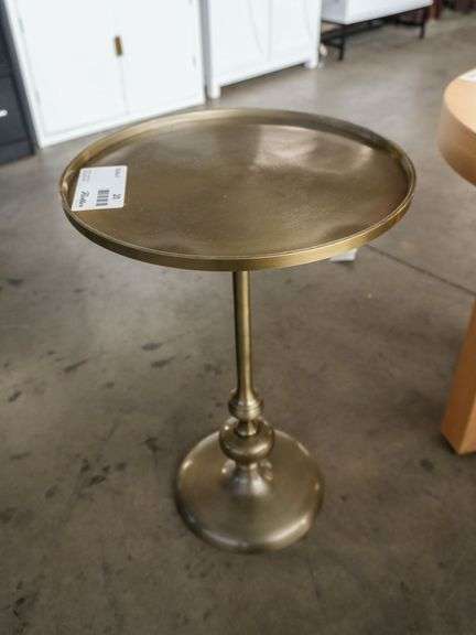 Brass Finish Round Pedestal Accent Table, 15”