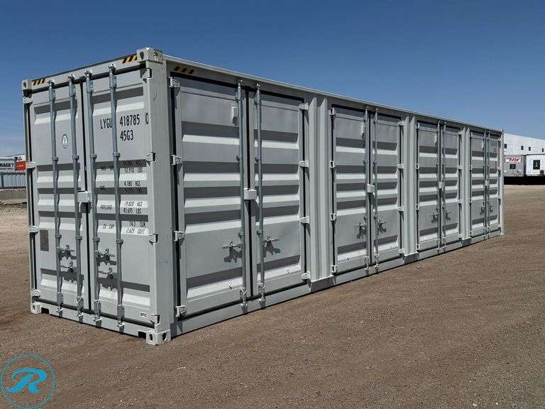 New 2026 40' Steel Storage Container, High Cube, 9'6" High X 8' Wide, (4) Double Door Side Openings