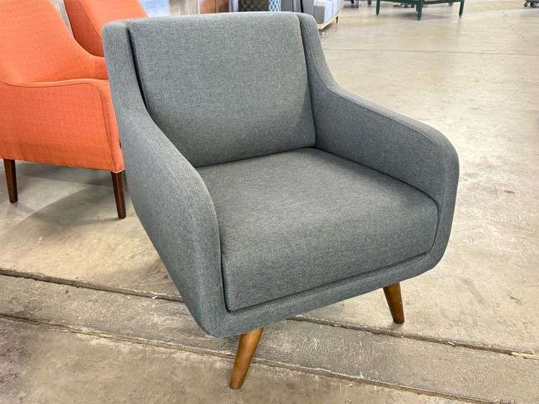 (2) Gray Upholstered Armchairs, Tapered Wood Legs, Mid-Century Modern Style - Roller Auctions