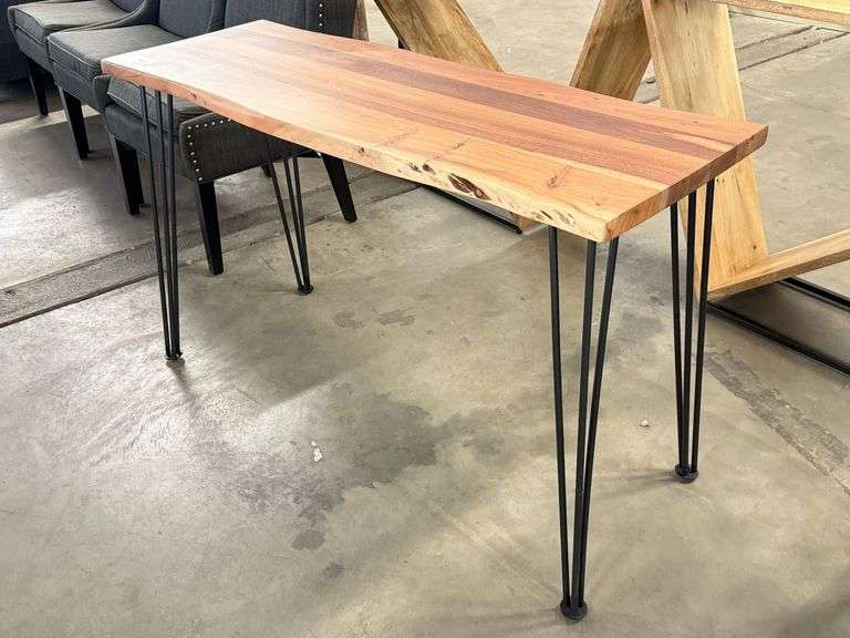 Wood Table With Metal Hairpin Legs, 50" x 18"