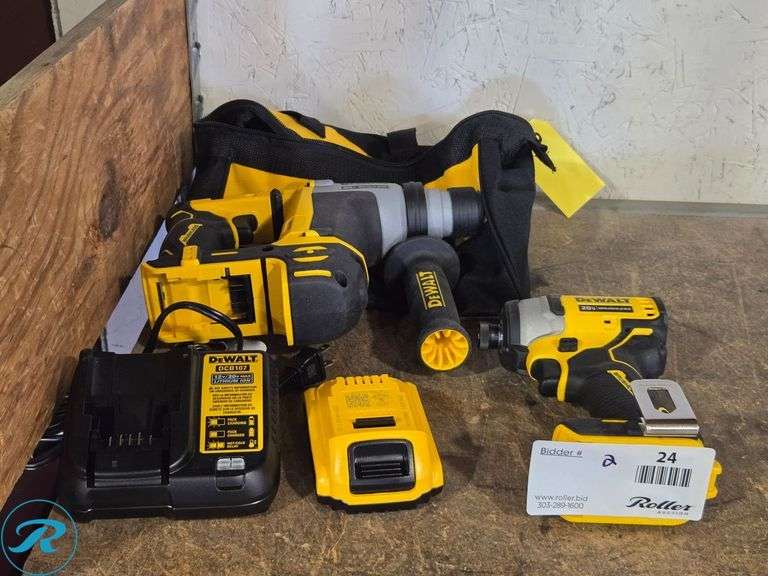 DeWalt DCH172 Rotary Hammer, DCF809 Impact Driver, 20V, Charger, Battery, Bag - Roller Auctions