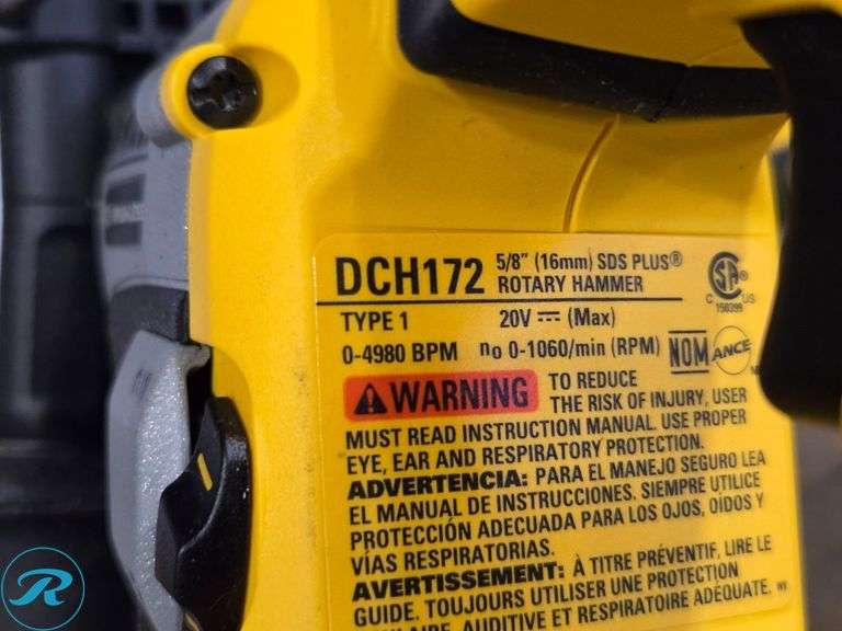 DeWalt DCH172 Rotary Hammer, DCF809 Impact Driver, 20V, Charger, Battery, Bag - Roller Auctions