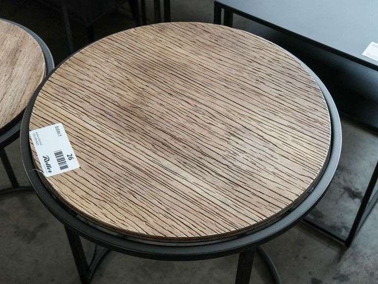 (3) Nesting Tables, Round Wood Tops, Metal Frames, 20”, 17”, 13” - Roller Auctions