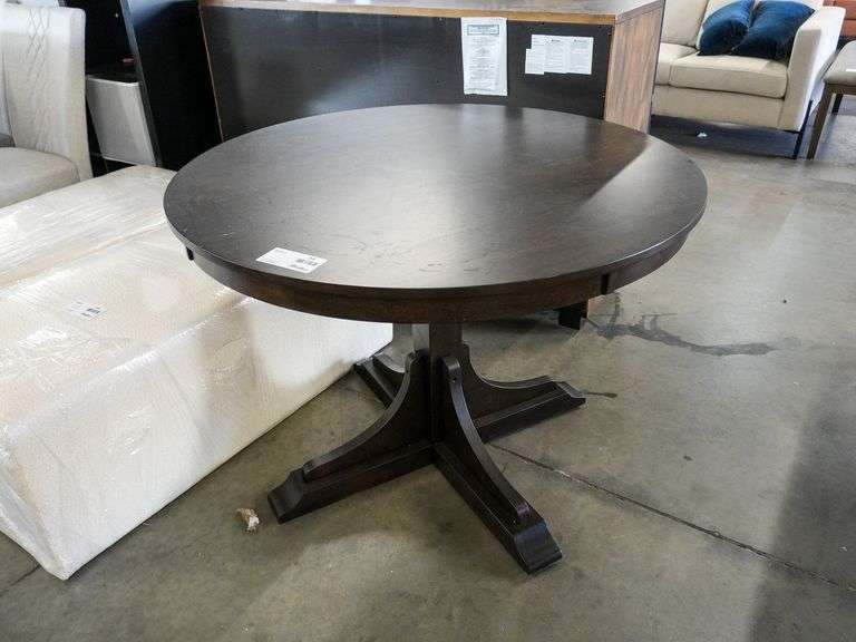 Round Wood Pedestal Dining Table, Dark Finish, 42”