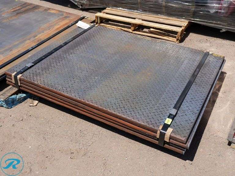 (4) New Pieces of Steel Road Plate, 42" x 55", 1" Thickness