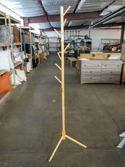 Natural Wood Freestanding Coat Rack With Multiple Hooks, 69”H