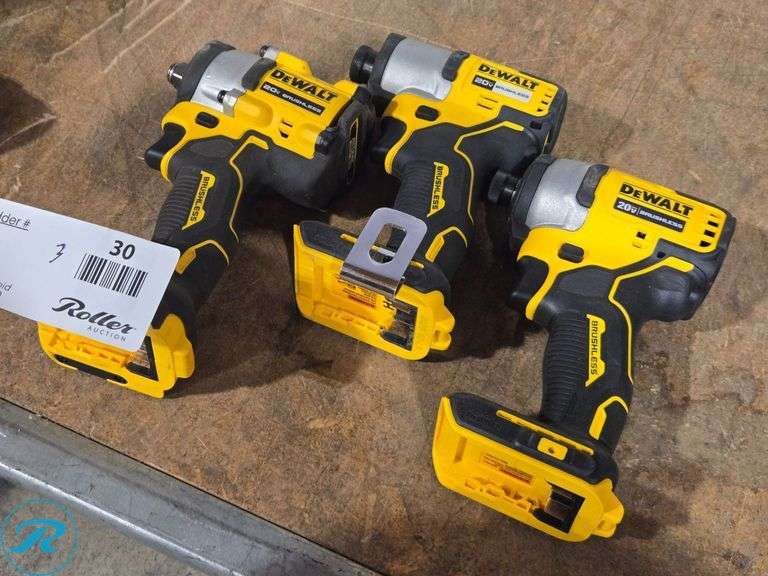(3) Dewalt DCF921, DCF840, DCF809 Cordless Impact Tools, 20V