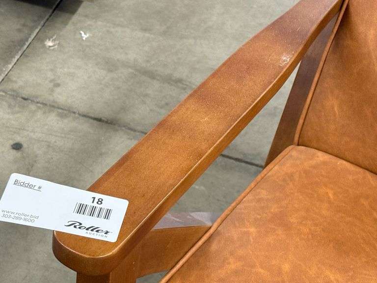 Mid-Century Style Faux Leather Armchair With Wooden Frame - Roller Auctions