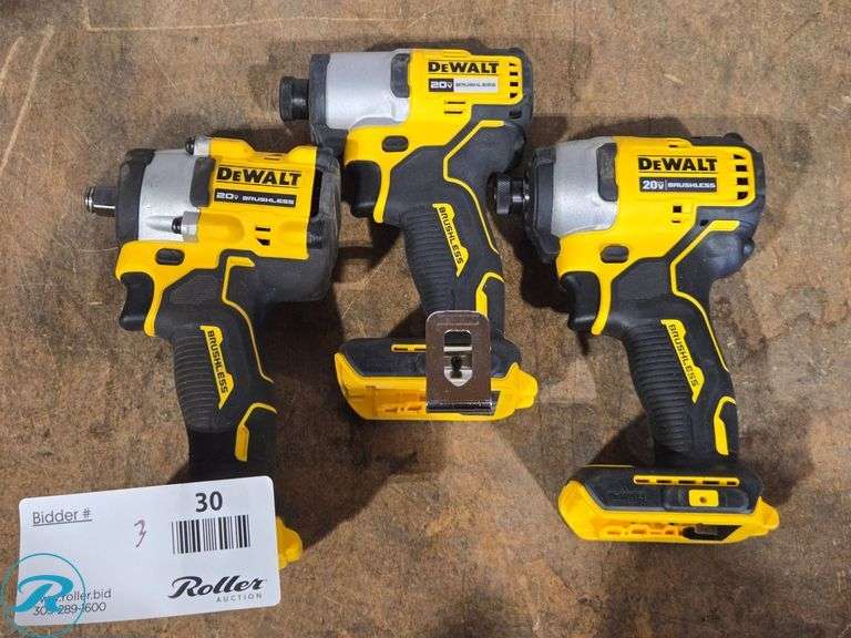 (3) Dewalt DCF921, DCF840, DCF809 Cordless Impact Tools, 20V - Roller Auctions