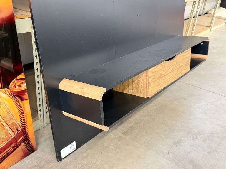 Wall-Mounted Entertainment Center With Shelf, Drawer, And Open Storage, 63in x 63in - Roller Auctions