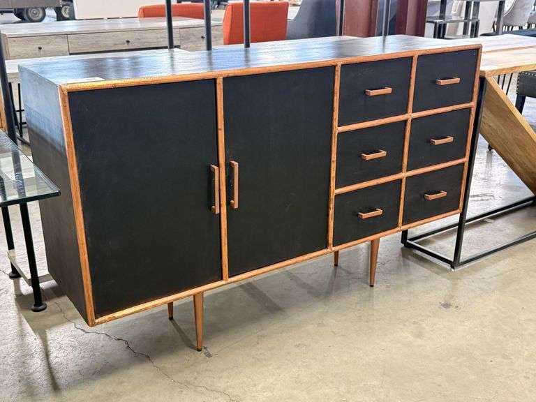 Wood Sideboard Cabinet With 6 Drawers And 2 Doors, 60in x 16in