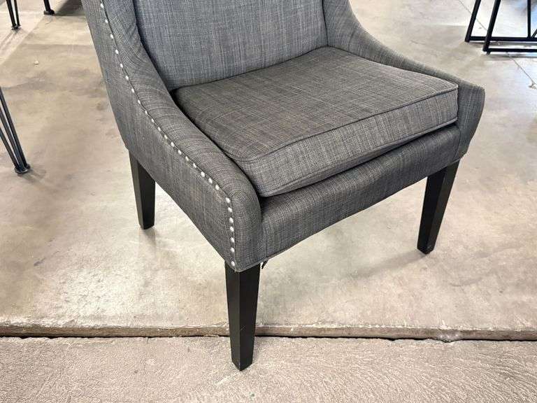 (3) Gray Upholstered High Back Wing Chairs With Nailhead Trim - Roller Auctions