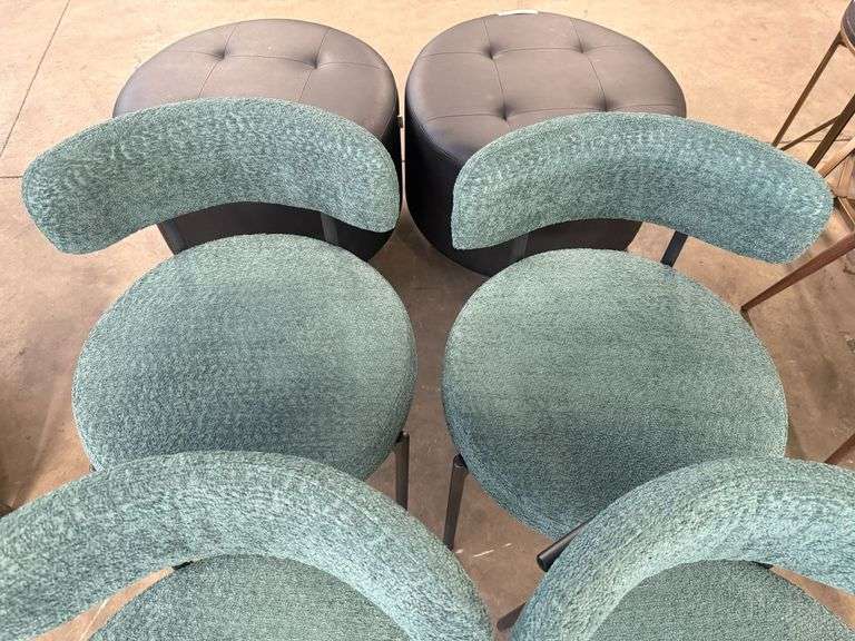 (4) Contemporary Upholstered Side Chairs, Curved Backrest, Metal Legs - Roller Auctions