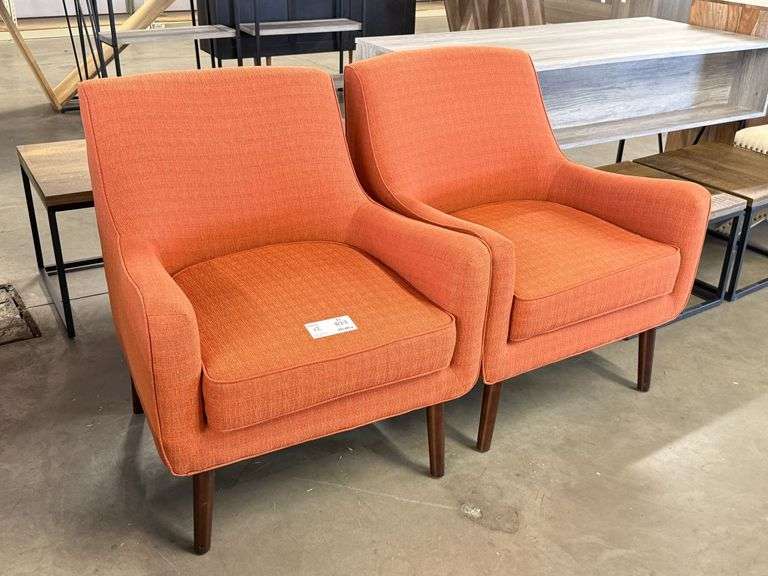 (2) Upholstered Armchairs, Wood Legs
