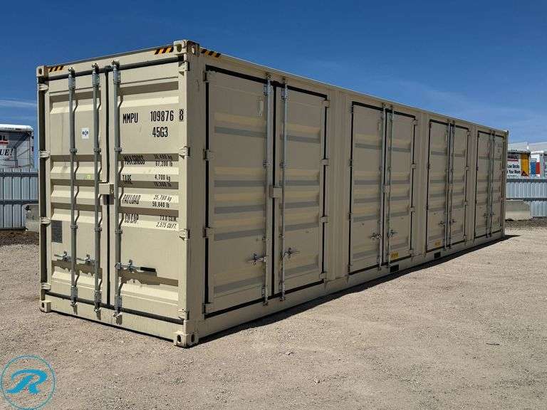 New 2026 40' Steel Storage Container, High Cube, 9'6" H X 8' W, (4) Double Door Side Openings (Damaged, Small Hole)