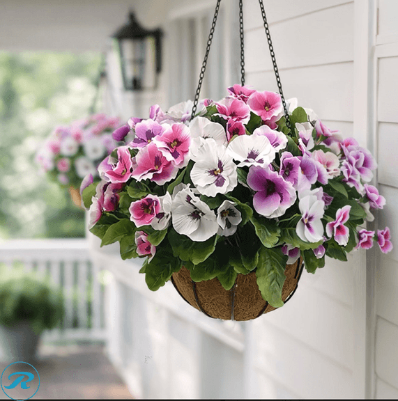 CGH FAUX UV Resistant Pansy Hanging Basket - New - Roller Auctions