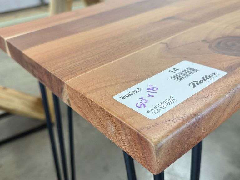 Wood Table With Metal Hairpin Legs, 50" x 18" - Roller Auctions