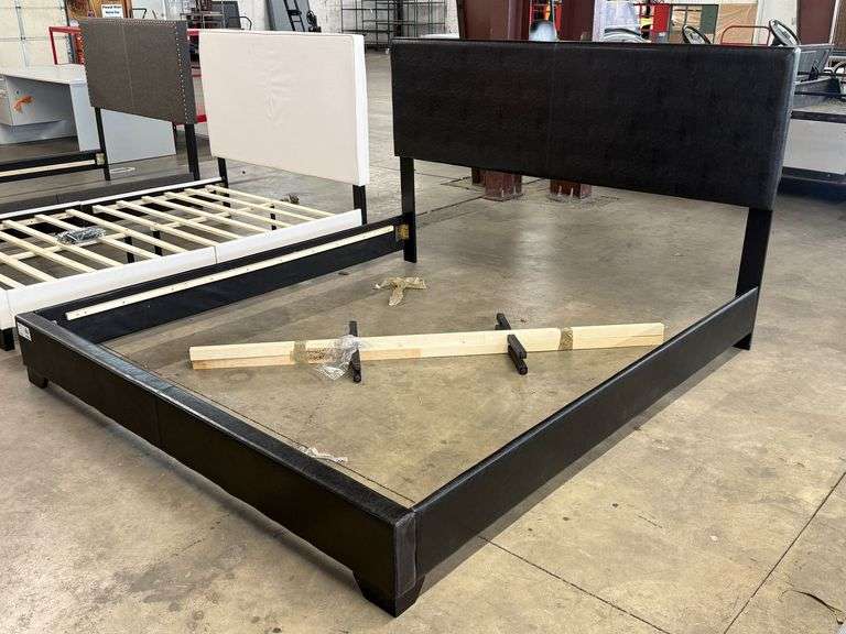 Upholstered Bed Frame with Headboard and Center Support, Overall Dimensions 84" x 78"