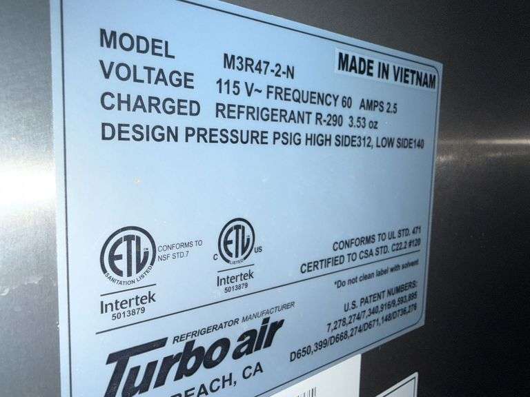 Turbo Air M3R47-2-N Two-Door Reach-In Refrigerator with Casters - Roller Auctions
