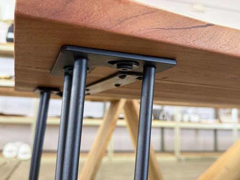 Wood Table With Metal Hairpin Legs, 50" x 18" - Roller Auctions