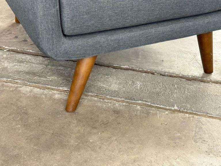 (2) Gray Upholstered Armchairs, Tapered Wood Legs, Mid-Century Modern Style - Roller Auctions