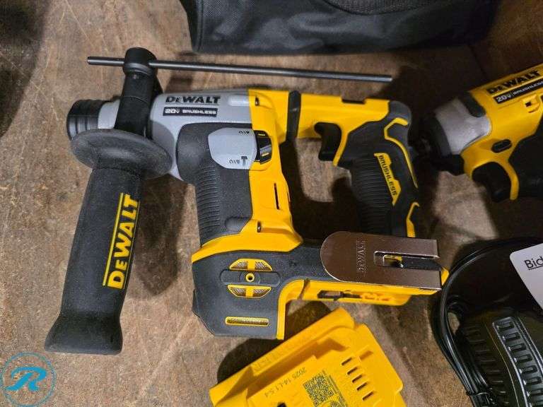 DeWalt DCF809 20V Cordless Impact Driver, DCH172 20V Rotary Hammer, Battery, Charger, Bag - Roller Auctions