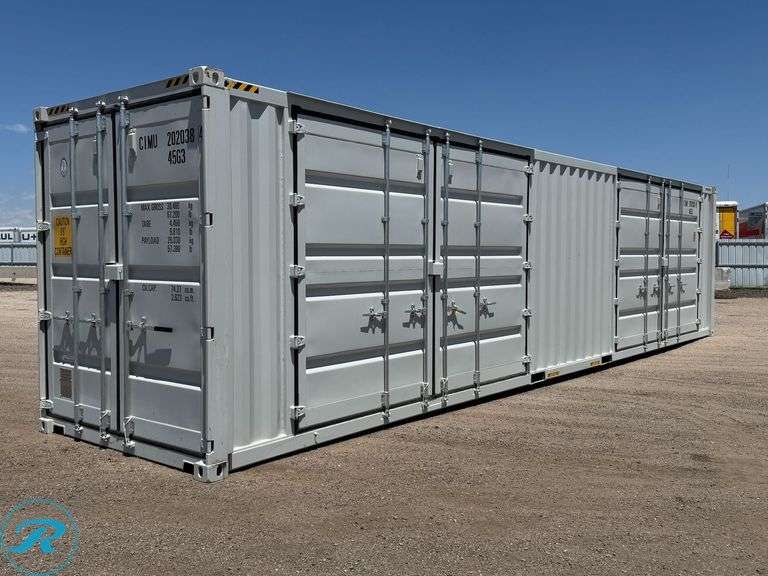 New 40' Steel Storage Container, High Cube, 9'6" High, 8' Wide, (2) Double Door Side Openings