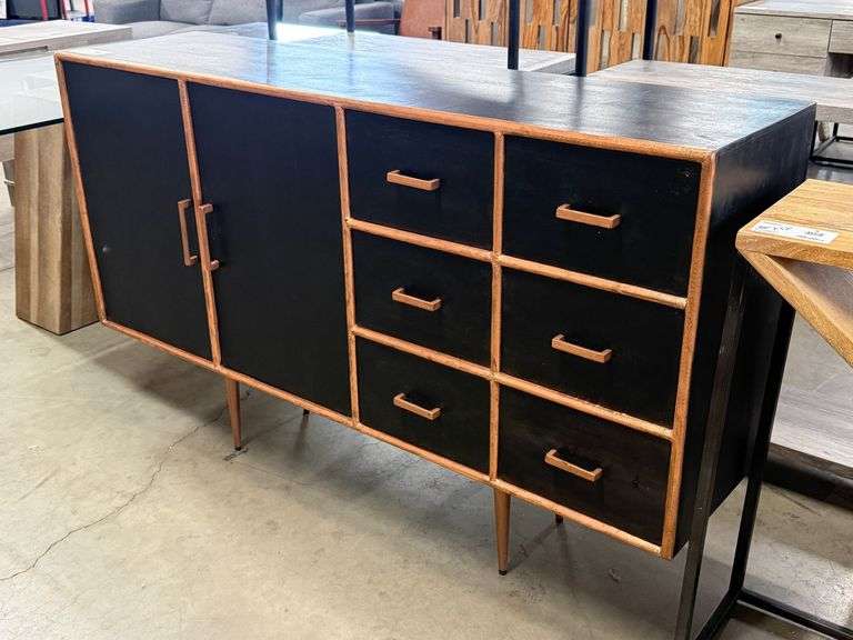 Wood Sideboard Cabinet With 6 Drawers And 2 Doors, 60in x 16in - Roller Auctions